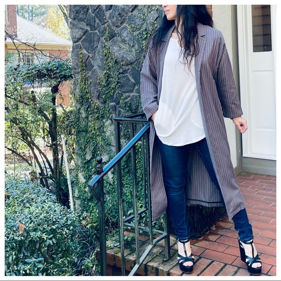 #06 LAST ONE Chic stripes trench coat with pockets - Picture 10 of 10